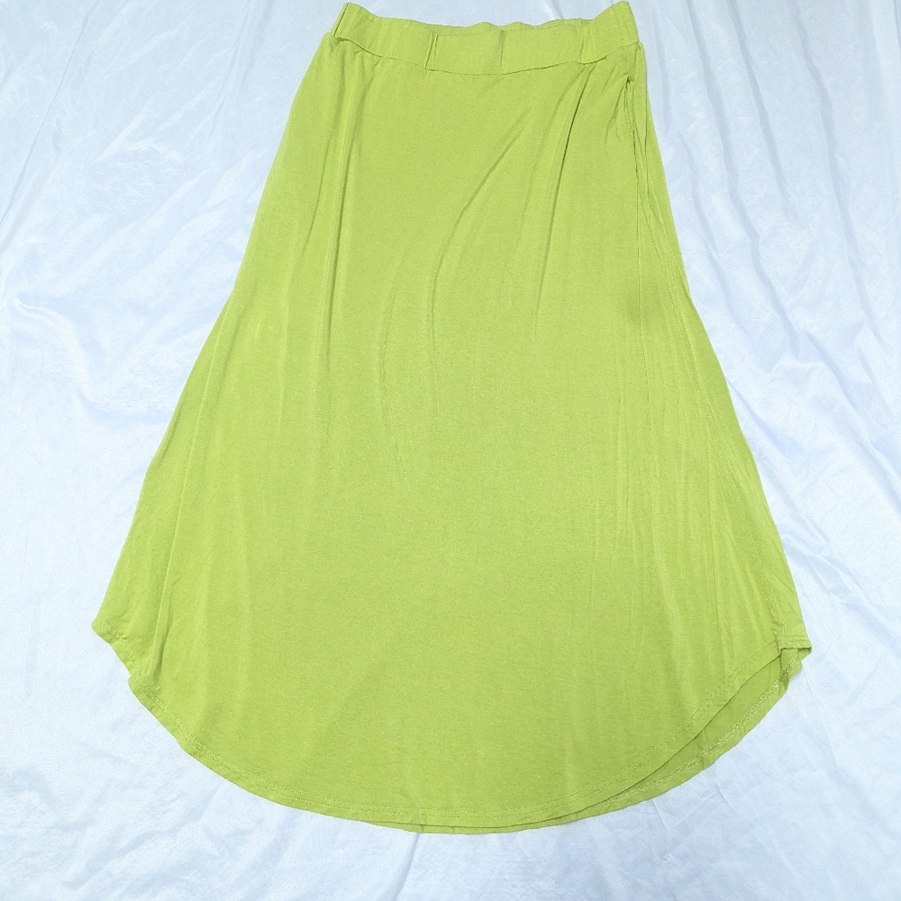 Twiggy London Chartreuse Green Stretch Jersey Knit Pull On Maxi Skirt Spring